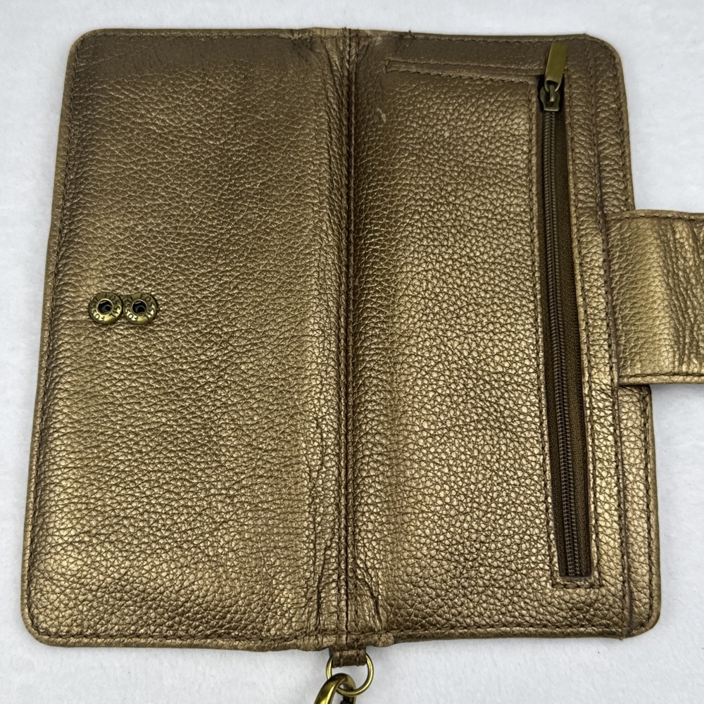 FOSSIL Quinn Slim Wristlet Clutch Bi-Fold Wallet Pebbled Metallic Gold SWL1085 - Picture 9 of 12